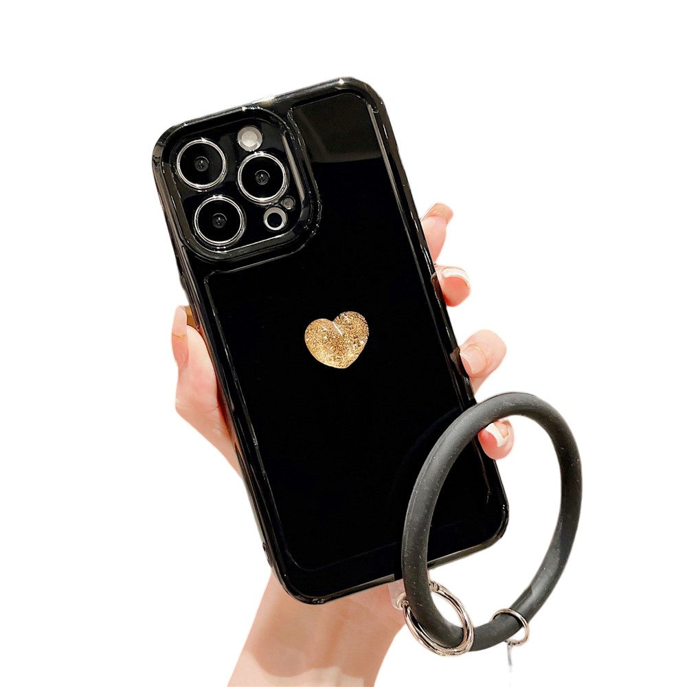 Anymob iPhone Black Case Cute 3D Love Heart with Anti-lost Chain Bracelet Soft Protective Cover-Mobile Phone Cases-PEROZ Accessories
