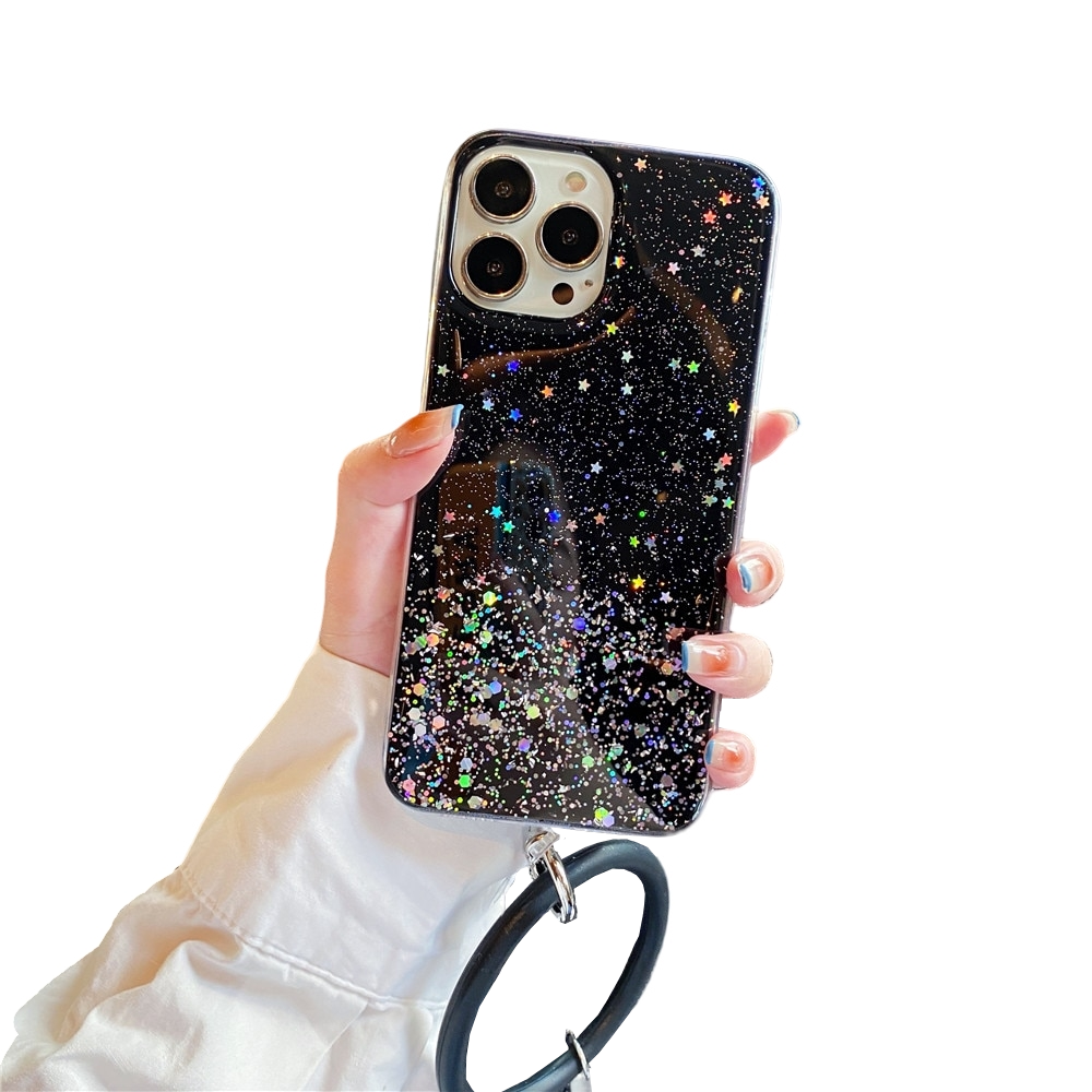Anymob iPhone Black Clear Glitter Phone Case Pendant Wristband Chain Cover-Mobile Phone Cases-PEROZ Accessories