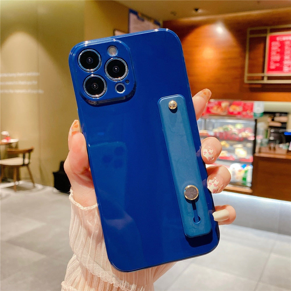 Anymob iPhone Case Blue Solid Color Lens Protection Wrist Strap Stand Silicone Bumper Cover-Mobile Phone Cases-PEROZ Accessories