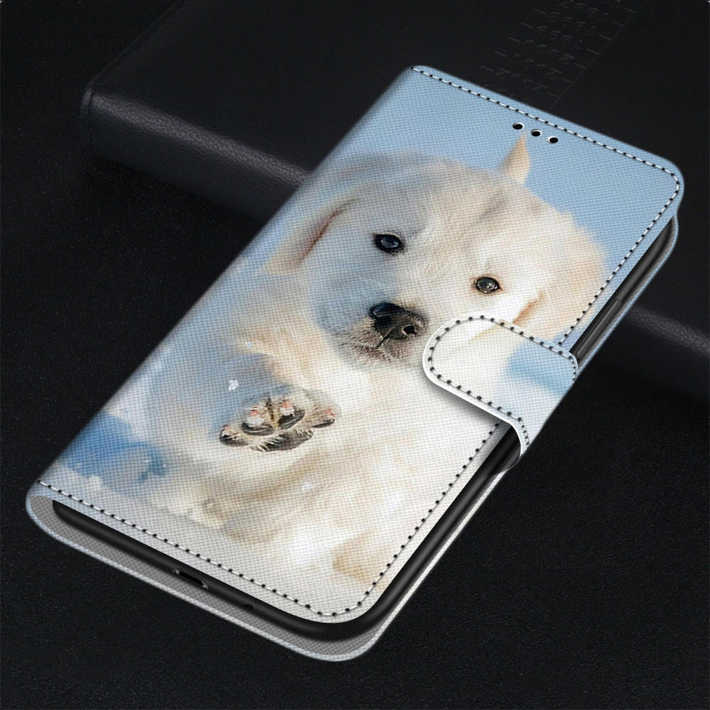 Anymob Samsung Case White Cute Puppy Painted Magnetic Flip Leather Card slot Wallet Book Style Cover-Mobile Phone Cases-PEROZ Accessories
