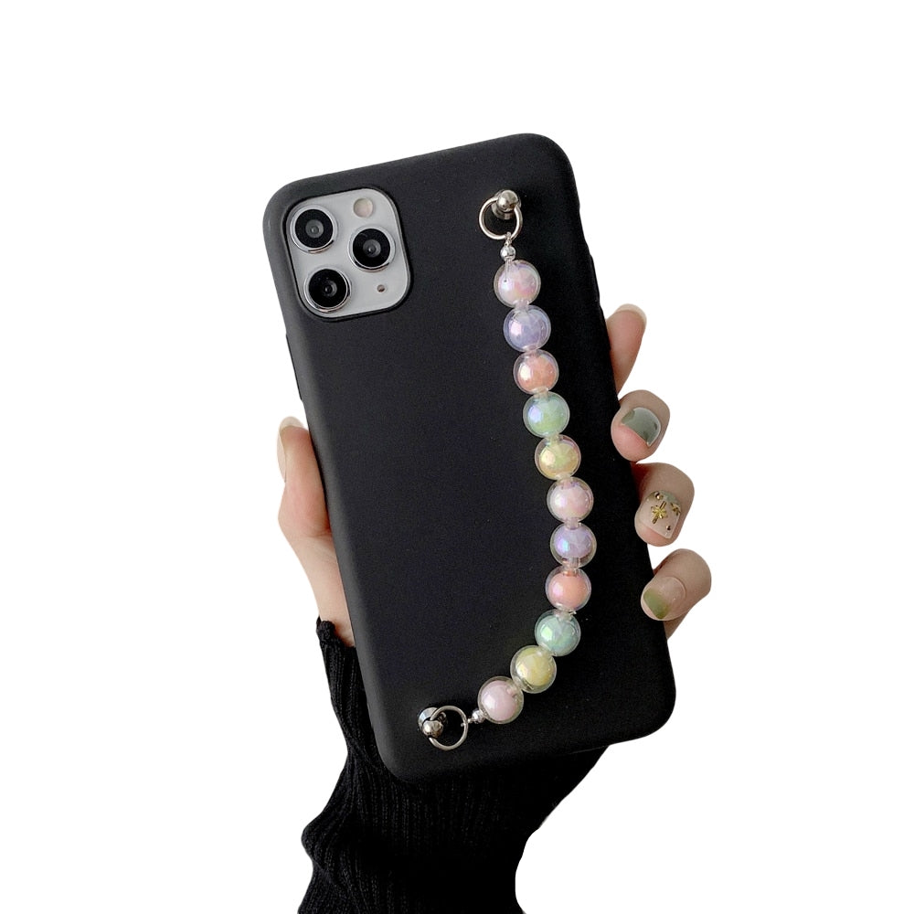 Anymob iPhone Black Beads Bracelet Chain Case Silicone Cover With Wrist Strap-Mobile Phone Cases-PEROZ Accessories