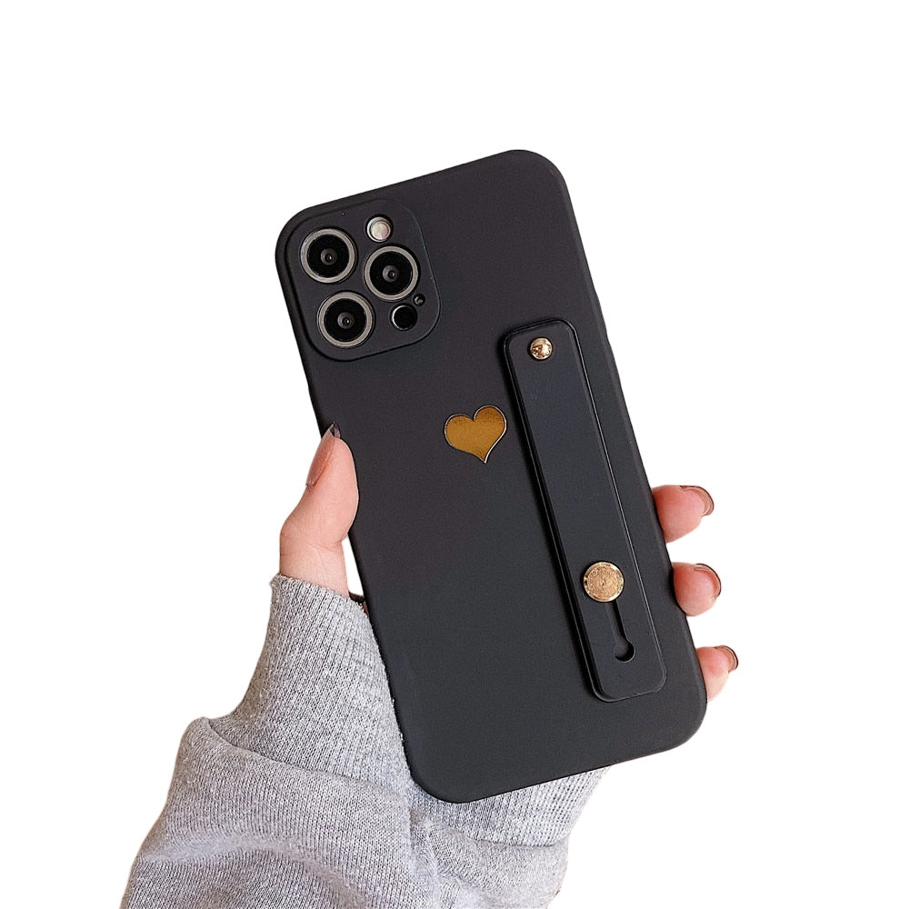 Anymob iPhone Black Wrist Strap Love Heart Phone Case Shockproof Soft Cover-Mobile Phone Cases-PEROZ Accessories