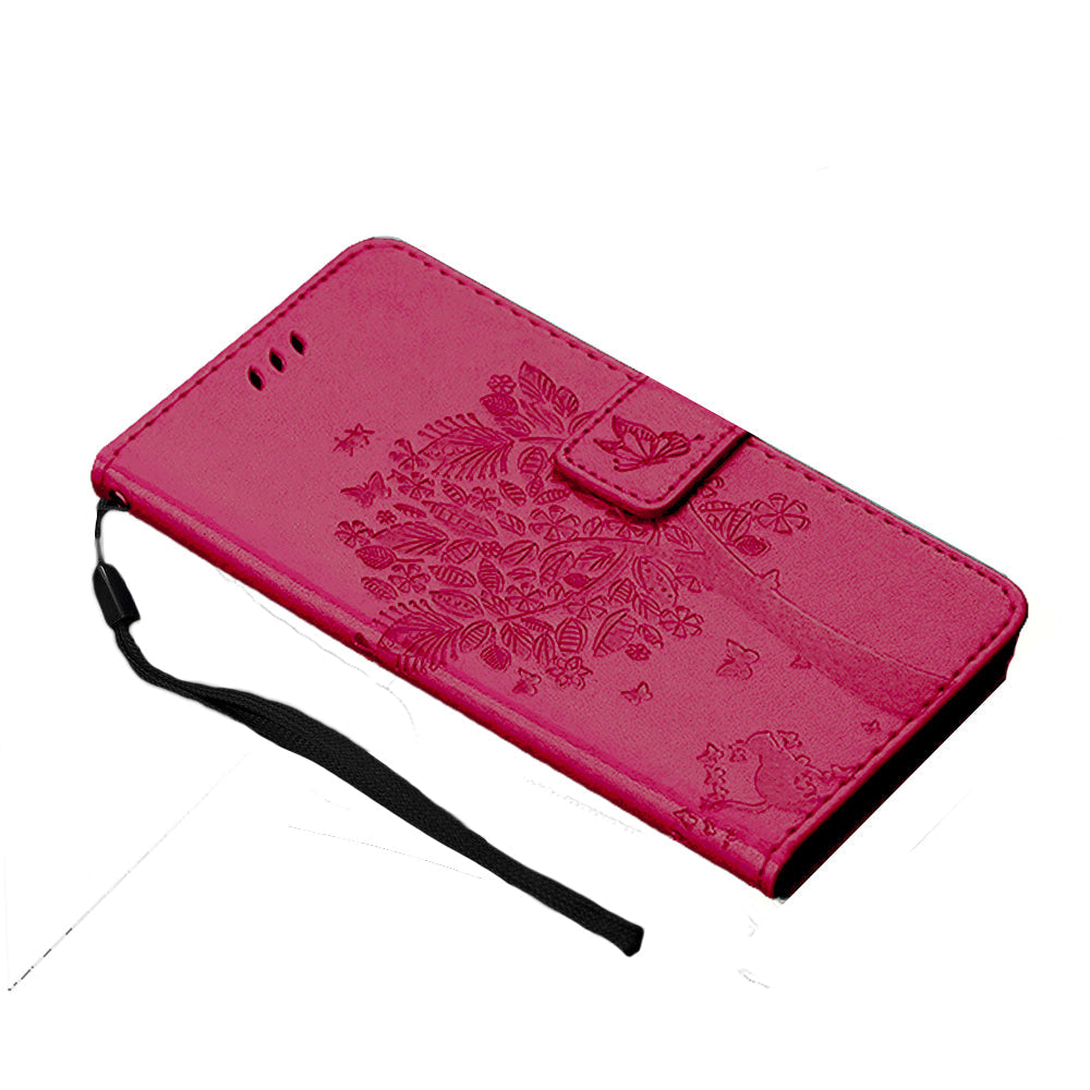 Anymob Huawei Dark Pink Leather Flip Case Wallet Cover Cat Phone Shell-PEROZ Accessories