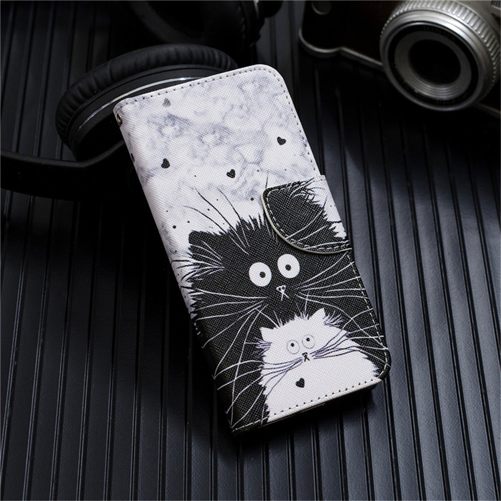 Anymob Samsung Case Black and White Kitten Design Flip Leather Wallet Phone Cover Protection-Mobile Phone Cases-PEROZ Accessories