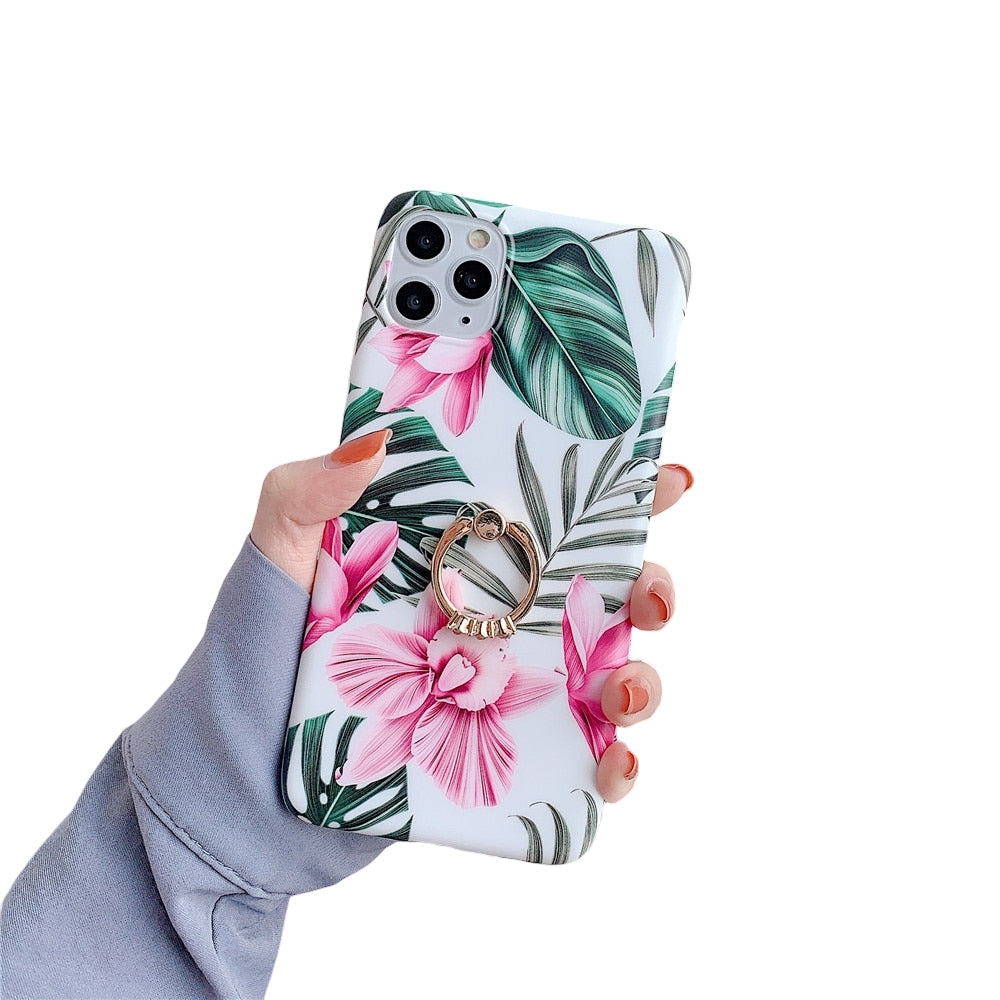 Anymob iPhone Orchid Finger Ring Holder Case Flower Silicone Phone Cover-Mobile Phone Cases-PEROZ Accessories