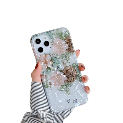 Anymob iPhone Brown Rose Shell Pattern Flowers Phone Cover With Ring Holder-Mobile Phone Cases-PEROZ Accessories