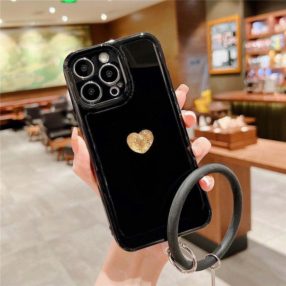 Anymob iPhone Black Case Cute 3D Love Heart with Anti-lost Chain Bracelet Soft Protective Cover-Mobile Phone Cases-PEROZ Accessories