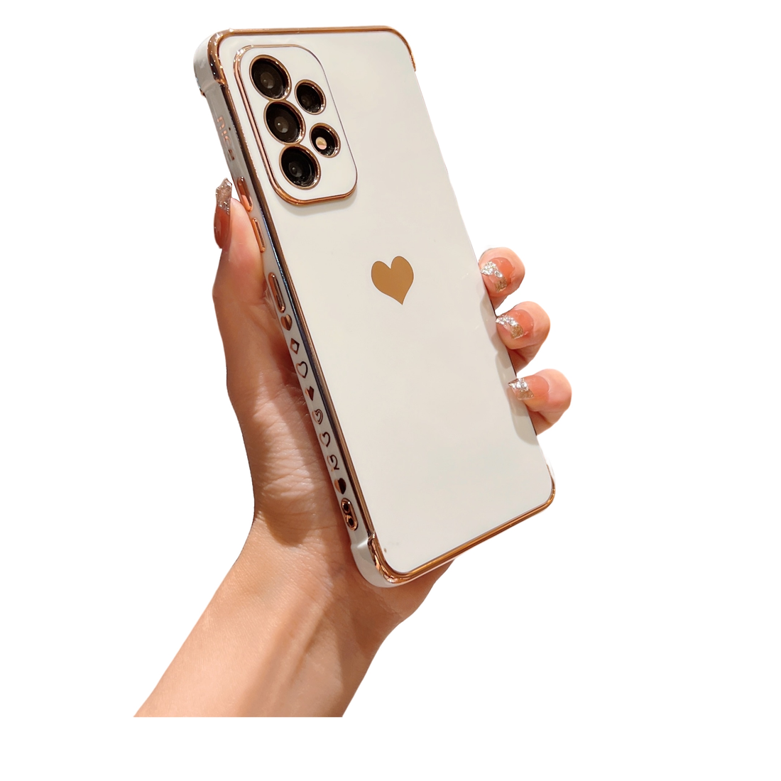 Anymob Samsung White With Bronze Plating Silicon Case Love Heart Side Pattern Phone Cover-Mobile Phone Cases-PEROZ Accessories