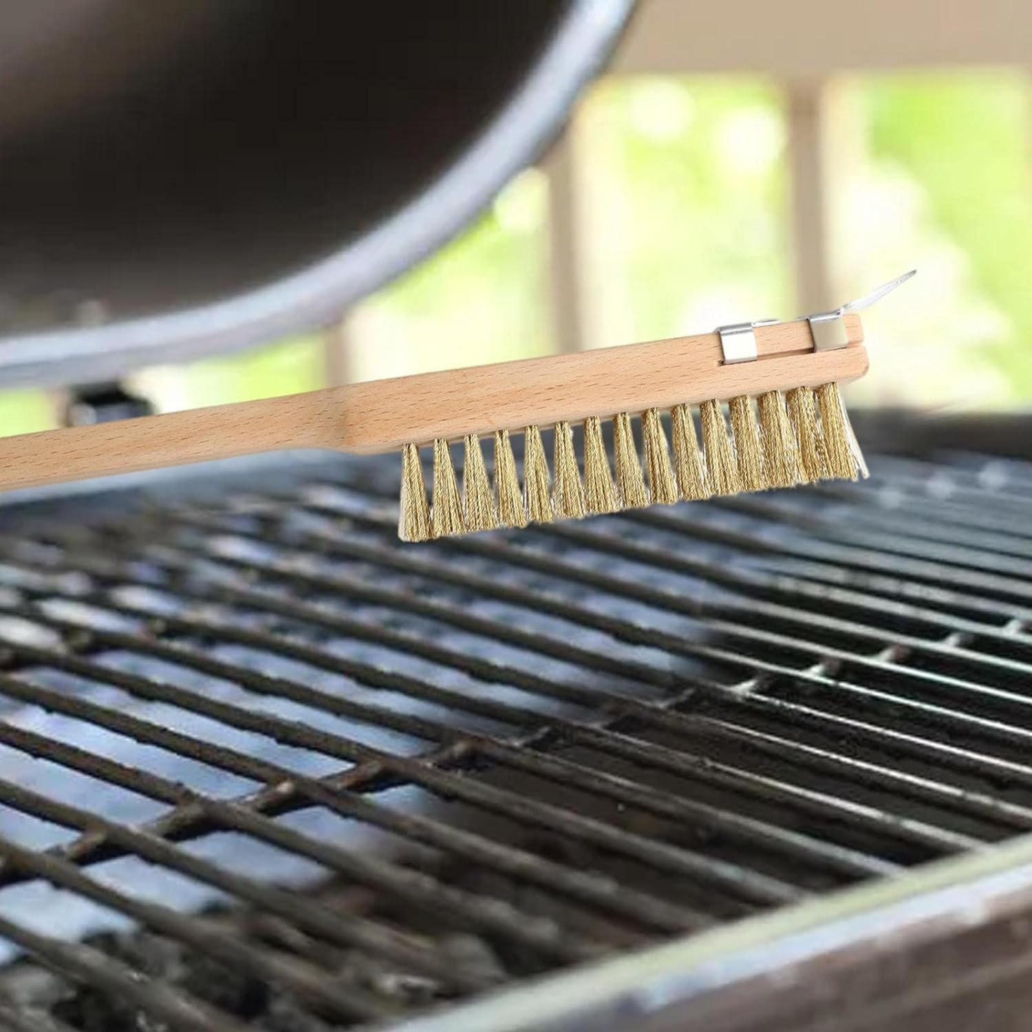 AnyGleam Wooden 40cm Pizza Oven Copper Brush with Metal Scraper Tool Cleaning Accessories-Pizza Makers &amp; Ovens-PEROZ Accessories