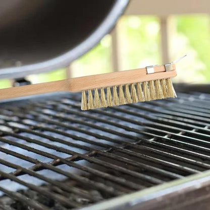 AnyGleam Wooden 40cm Pizza Oven Copper Brush with Metal Scraper Tool Cleaning Accessories-Pizza Makers &amp; Ovens-PEROZ Accessories