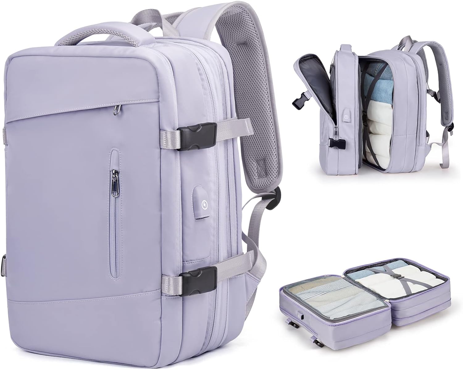 Anypack Backpack Purple Expandable Airplane Travel Bag For Women and Men Laptop Multifunctional Luggage Large Capacity-Backpacks-PEROZ Accessories
