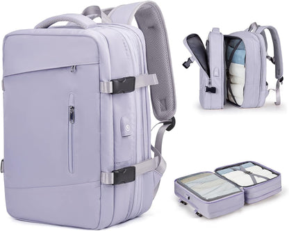 Anypack Backpack Purple Expandable Airplane Travel Bag For Women and Men Laptop Multifunctional Luggage Large Capacity-Backpacks-PEROZ Accessories