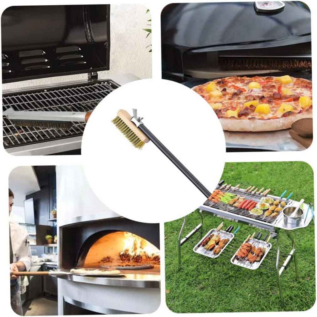 AnyGleam Black 81cm Oven Copper Brush with Metal Scraper Tool and Length Adjustable Handle Cleaning Accessories-Pizza Makers &amp; Ovens-PEROZ Accessories