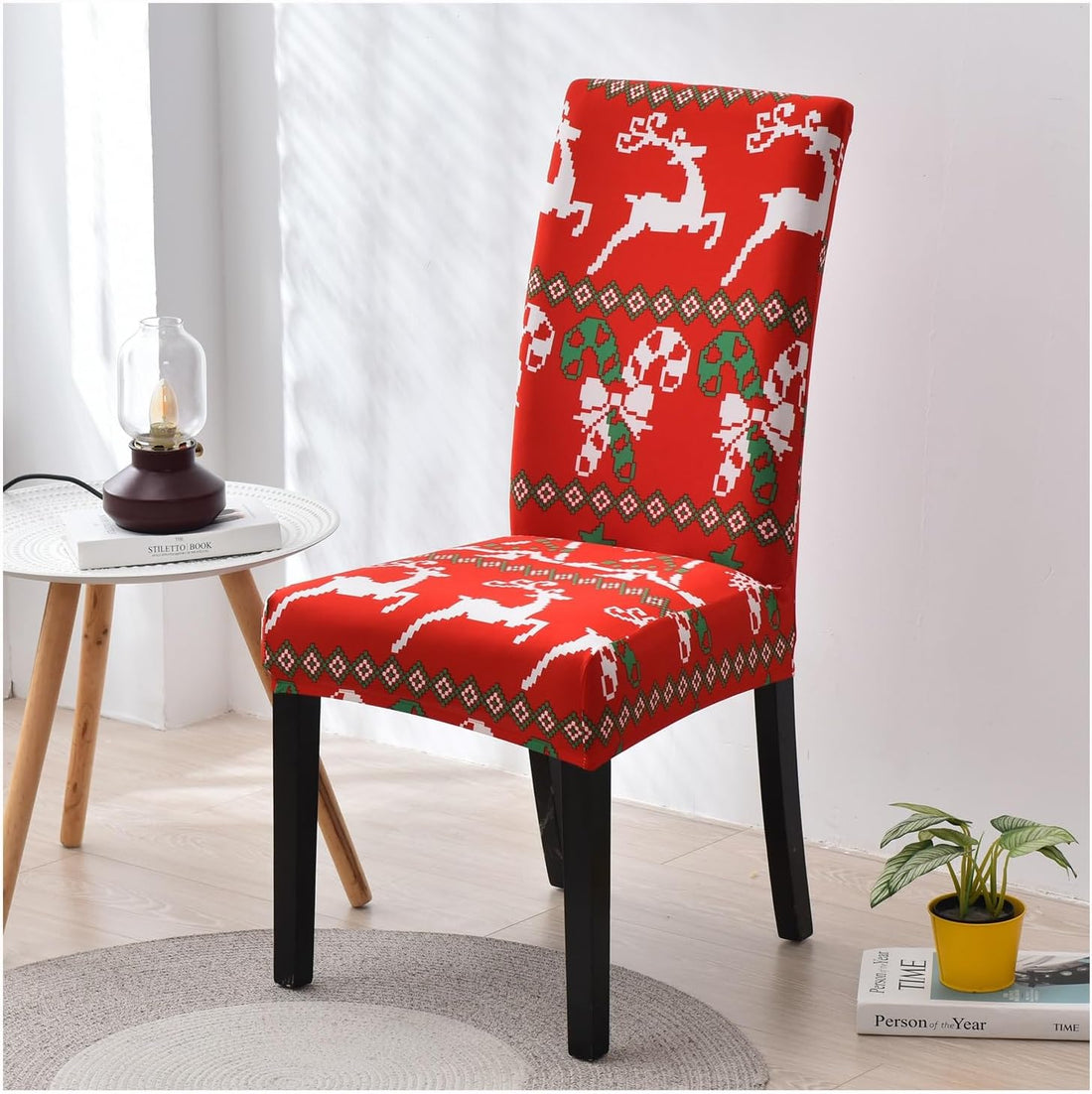 Anyhouz Chair Cover Red Knitting Xmas Design with Anti-Dirt and Elastic Material for Dining Room Kitchen Wedding Hotel Banquet Restaurant-Chair Cover-PEROZ Accessories