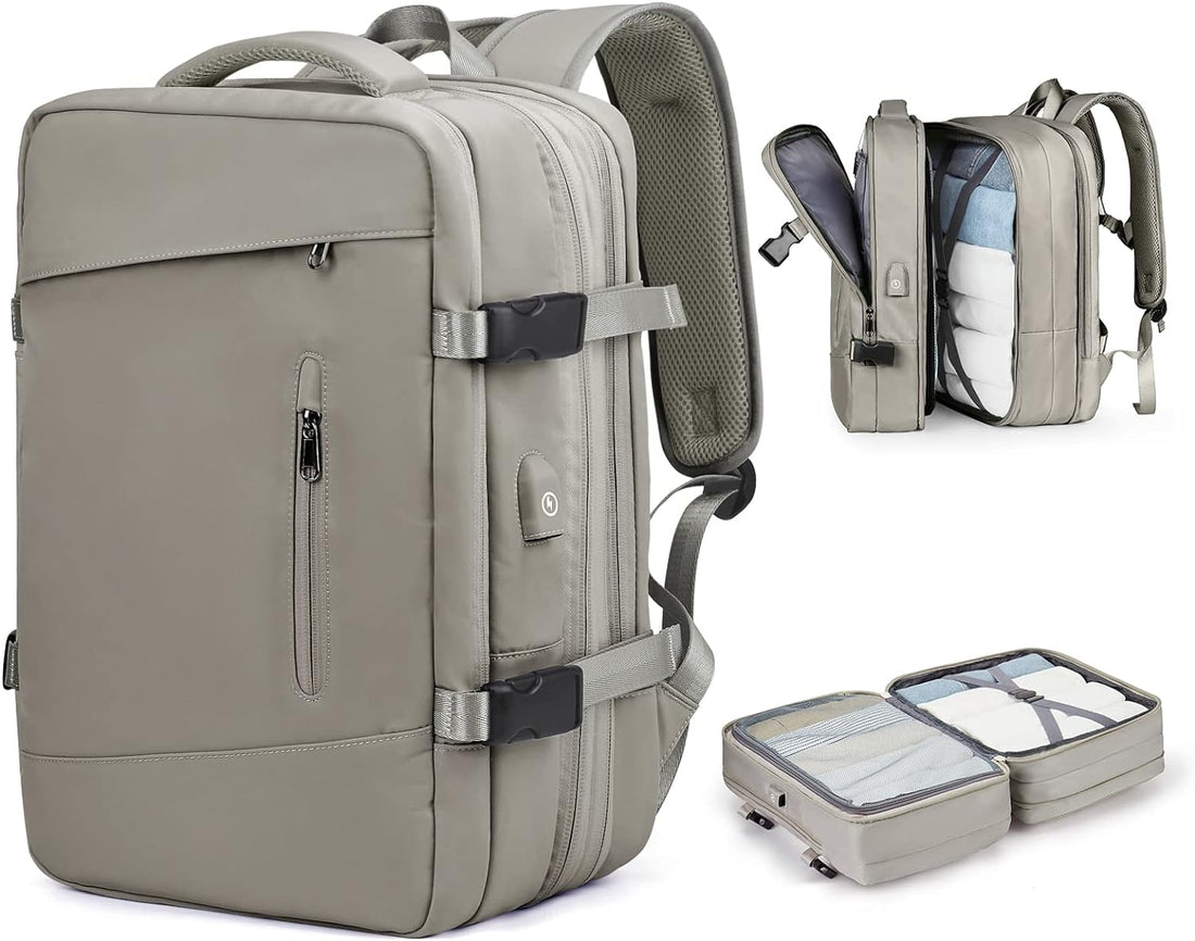 Anypack Backpack Gray Expandable Airplane Travel Bag For Women and Men Laptop Multifunctional Luggage Large Capacity-Backpacks-PEROZ Accessories