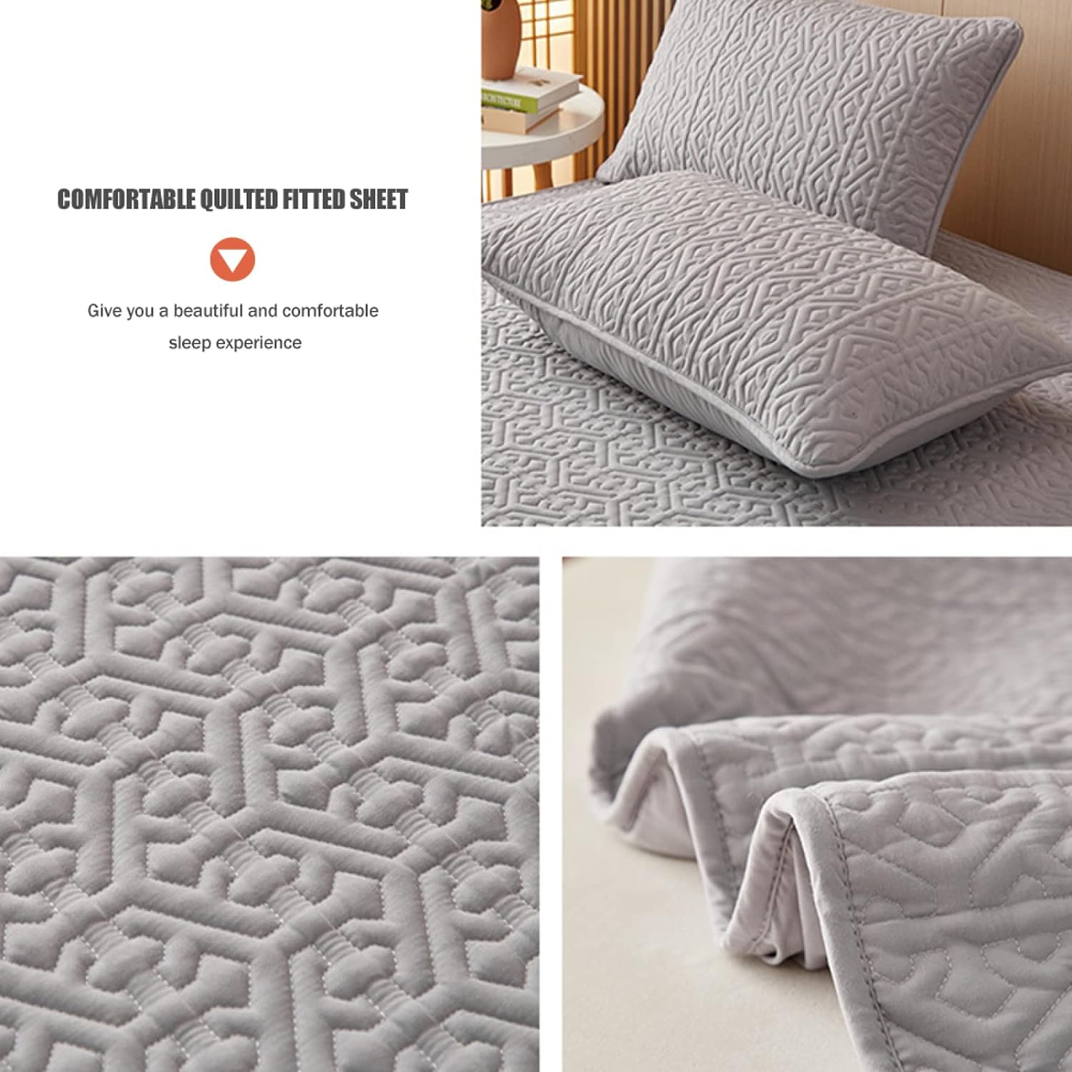 Anyhouz Mattress Cover Gray Double Size Pure Cotton Soft Quilted Bed Sheet Anti-bacterial Protector Cover-Mattress Protectors-PEROZ Accessories