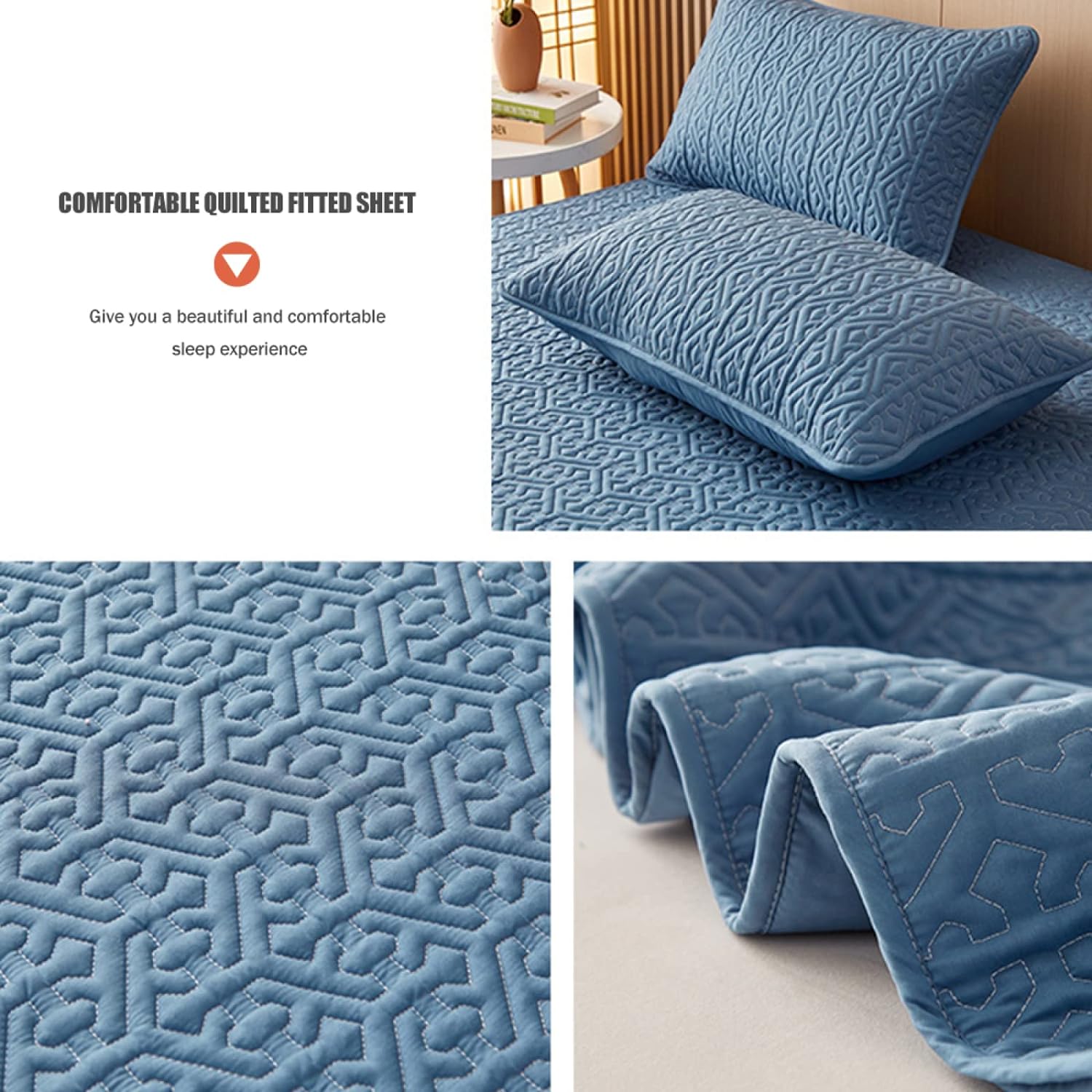 Anyhouz Mattress Cover Blue Twin Size Pure Cotton Soft Quilted Bed Sheet Anti-bacterial Protector Cover-Mattress Protectors-PEROZ Accessories