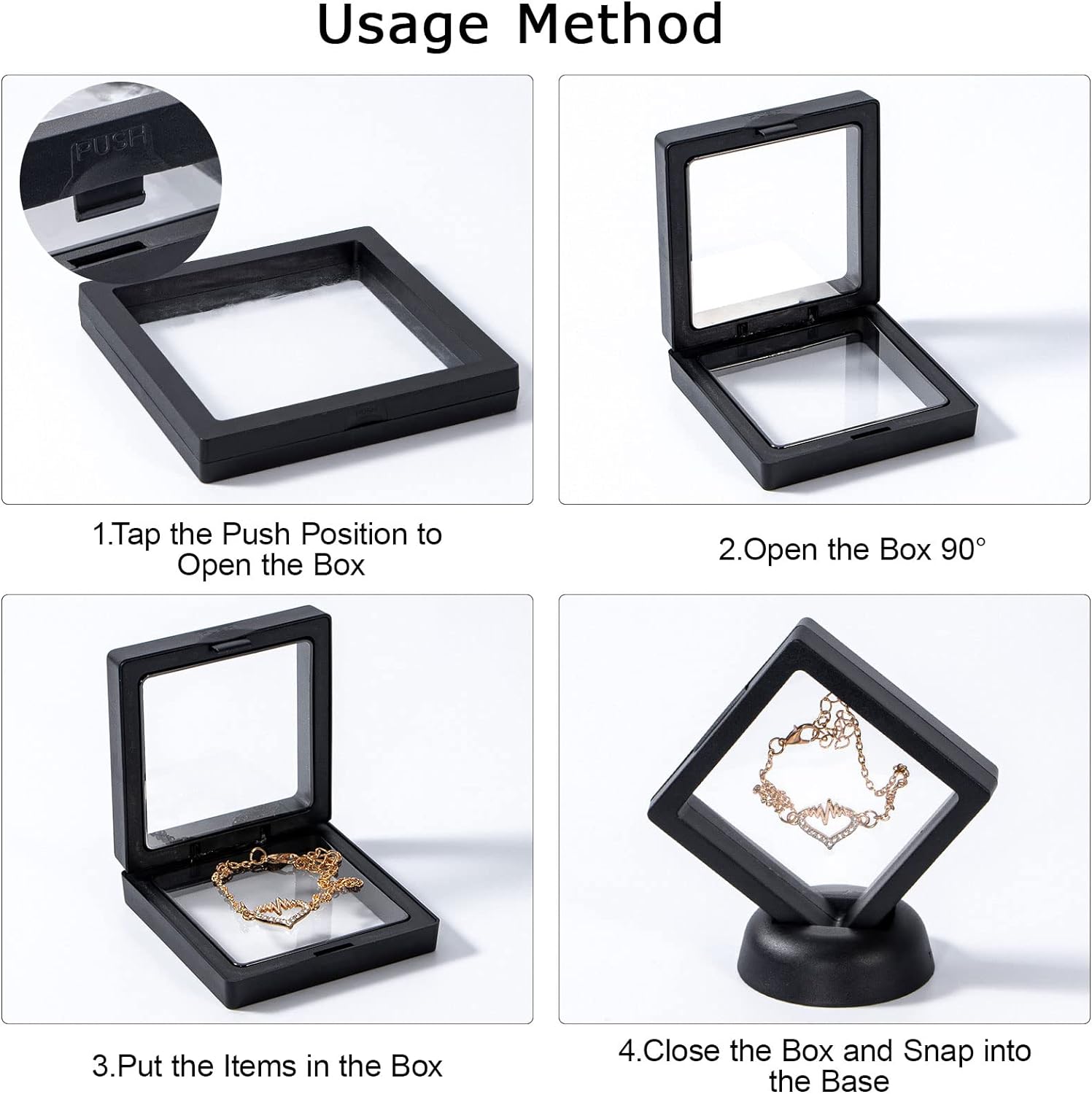 Anyhouz Jewelry Storage 10PCS Black with Base Set 3D Floating Display Case Stands Holder Suspension Storage for Pendant Necklace Bracelet Ring Coin Pin Gift Jewelry Box 9x9cm-Jewellery Holders &amp; Organisers-PEROZ Accessories