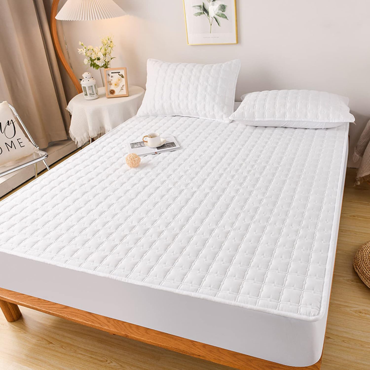 Anyhouz Mattress Cover White Double Size Waterproof Quilted Fitted Bed Sheet-Bed Sheets-PEROZ Accessories