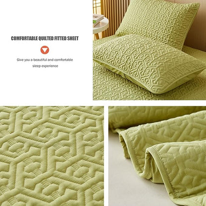 Anyhouz Mattress Cover Green 160x200cm Pure Cotton Soft Quilted Bed Sheet Anti-bacterial Protector Cover-Mattress Protectors-PEROZ Accessories