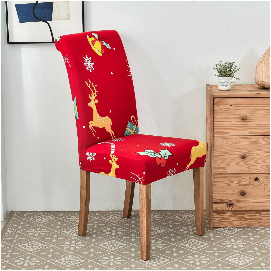 Anyhouz Chair Cover Red Gold Big Deer Design with Anti-Dirt and Elastic Material for Dining Room Kitchen Wedding Hotel Banquet Restaurant-Chair Cover-PEROZ Accessories