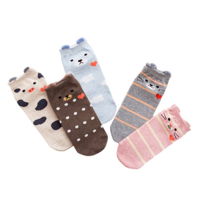 Anysox 5 Pairs One Size 5-9 Mixed Color Farm Animals Spring Summer Fashion Women Cotton Sox Cartoon Cute Girl Happy Funny Socks-Socks-PEROZ Accessories