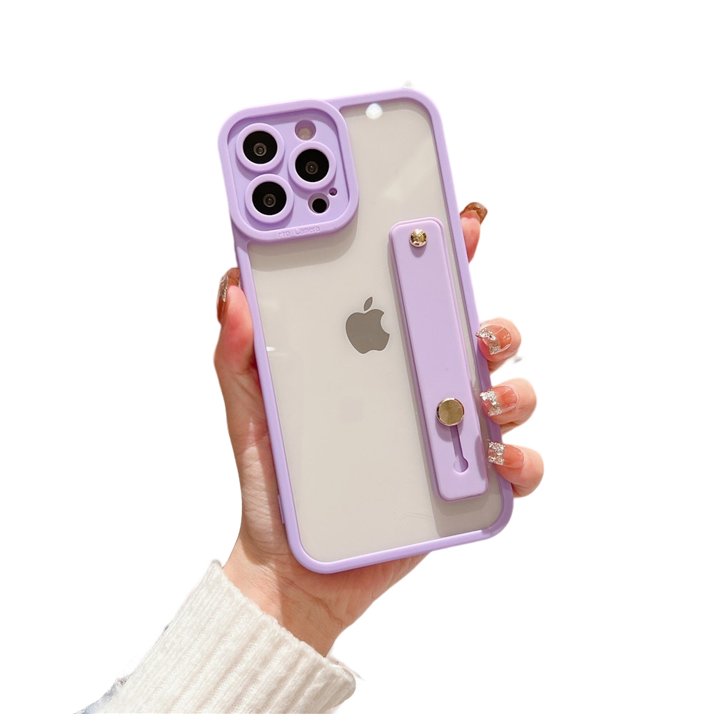 Anymob iPhone Case Purple Transparent Solid Color Wrist Band Lens Protection Soft Cover Bumper-Mobile Phone Cases-PEROZ Accessories