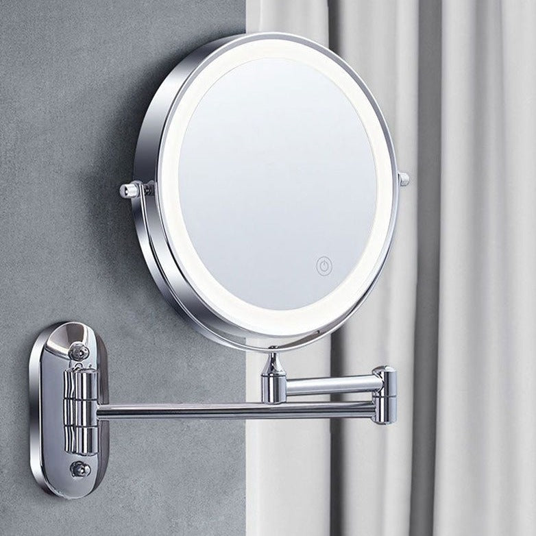 Anyvogue Silver 8in Wall Mounted Smart LED Makeup Mirror Double Sided Touch Dimming Adjustable 5x Magnification Battery Type-Makeup Mirror-PEROZ Accessories