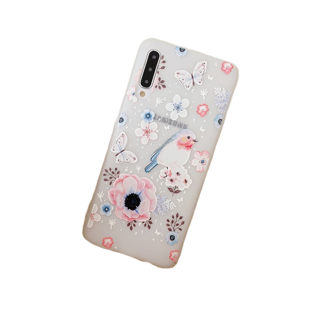 Anymob Samsung Case Bird and Butterfly Design Vintage Relief Flower Phone Matte Soft Silicone Back Cover-Mobile Phone Cases-PEROZ Accessories
