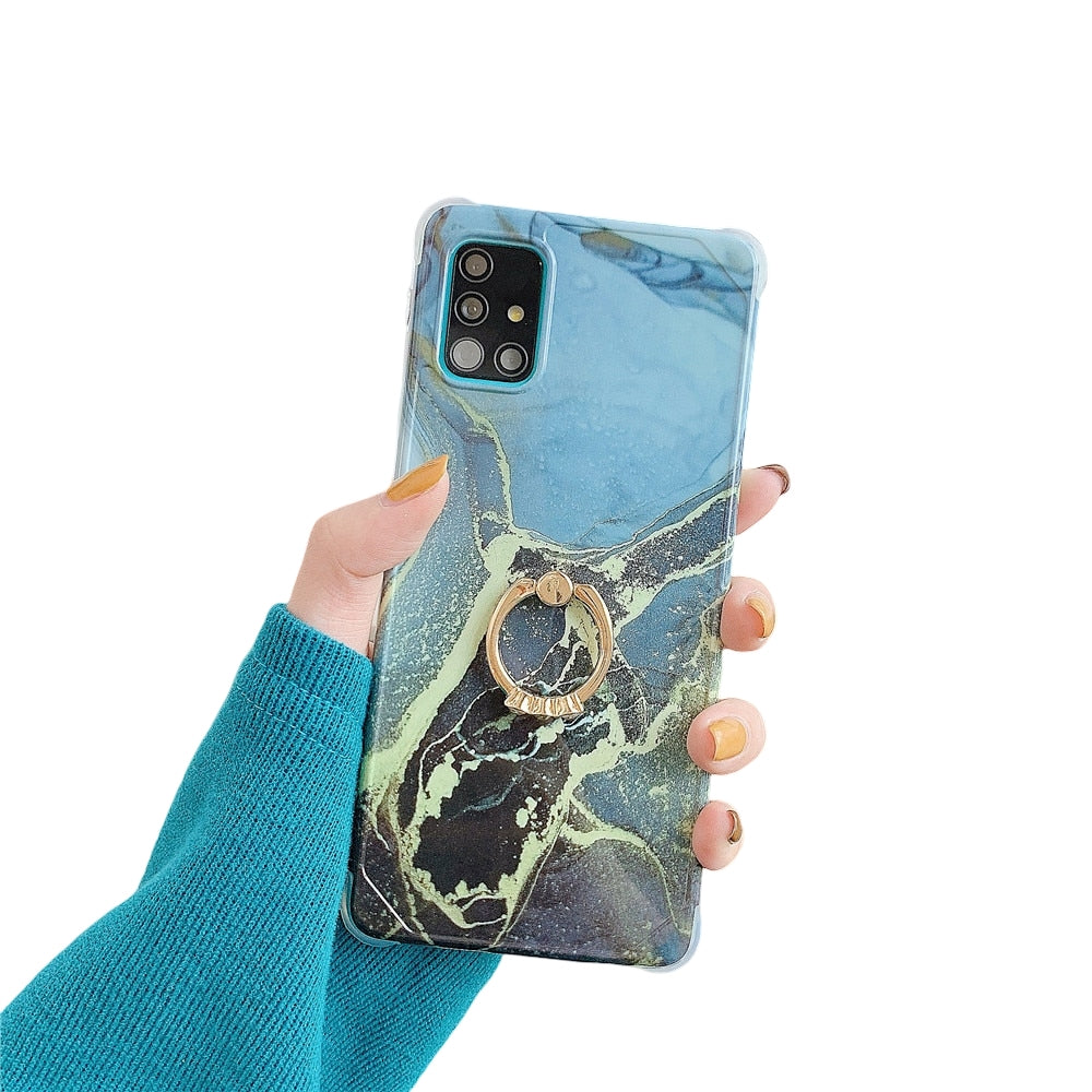 Anymob Samsung Black A nd Gold Gradient Marble Ring Holder Case Silicone Shockproof Cover-Mobile Phone Cases-PEROZ Accessories