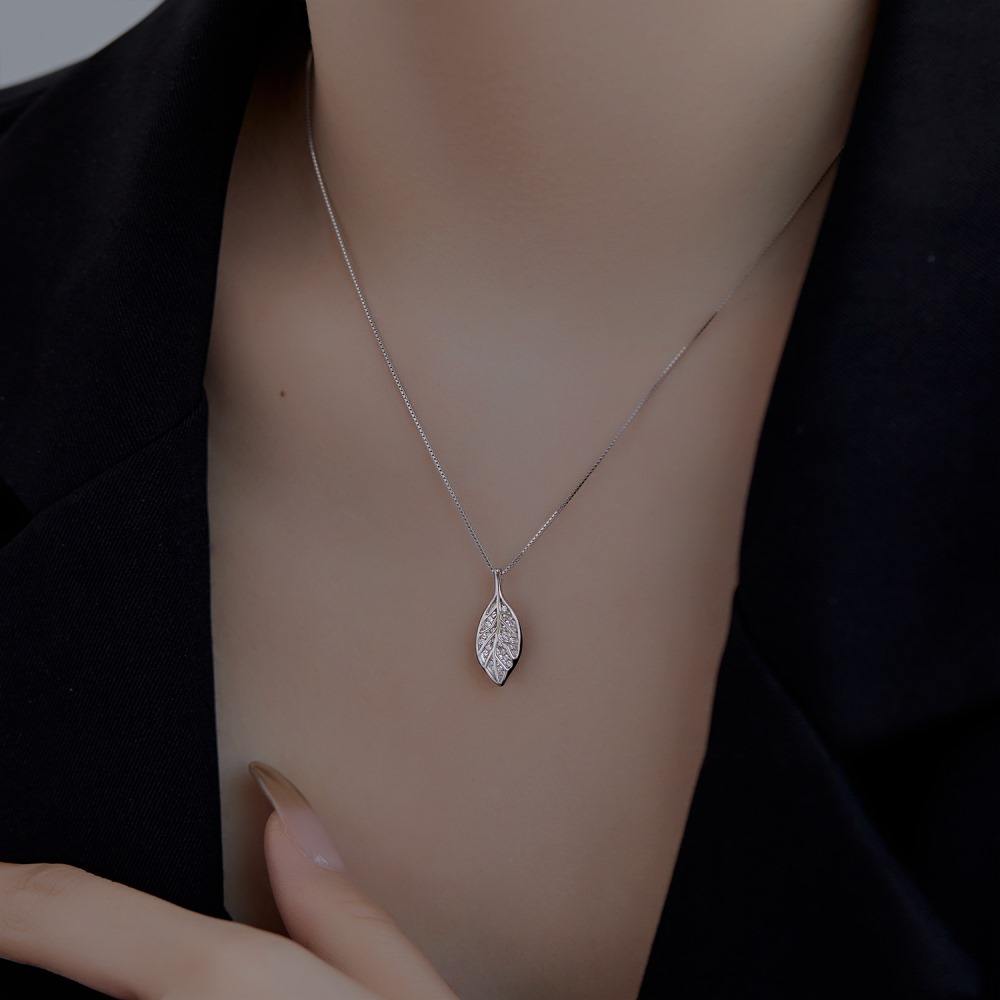 Anyco Necklace Silver High Quality Necklace Design Jewelry 925 Sterling Silver Cubic Zirconia Leaf Pendant Necklaces For Women-Necklace-PEROZ Accessories