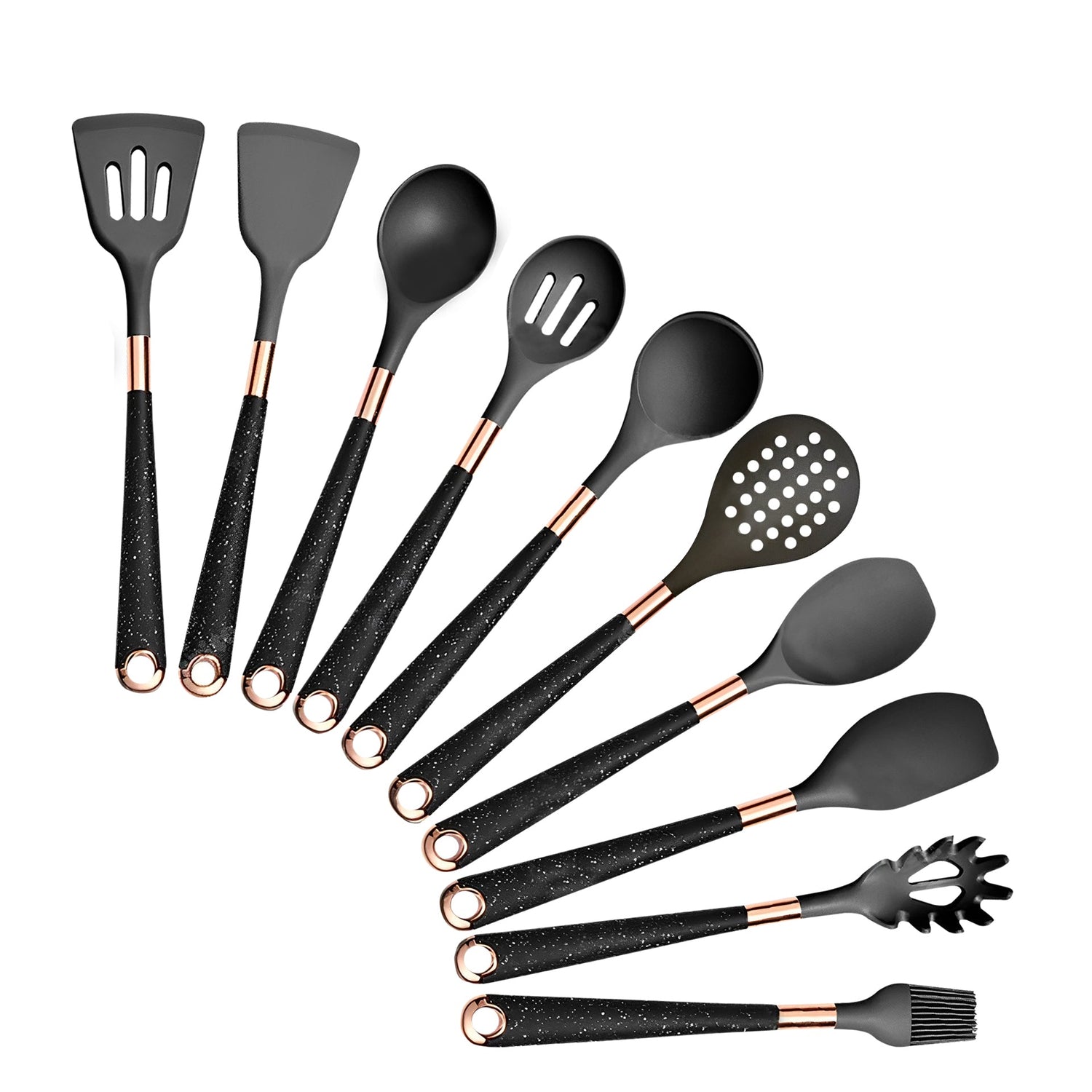 Anygleam Kitchen Utensils Non-stick Black 10 Set Gold Plated Handle with Support Point Cooking Tool Accessories Heat Resistant Kitchenware-Spatula and Shovel-PEROZ Accessories