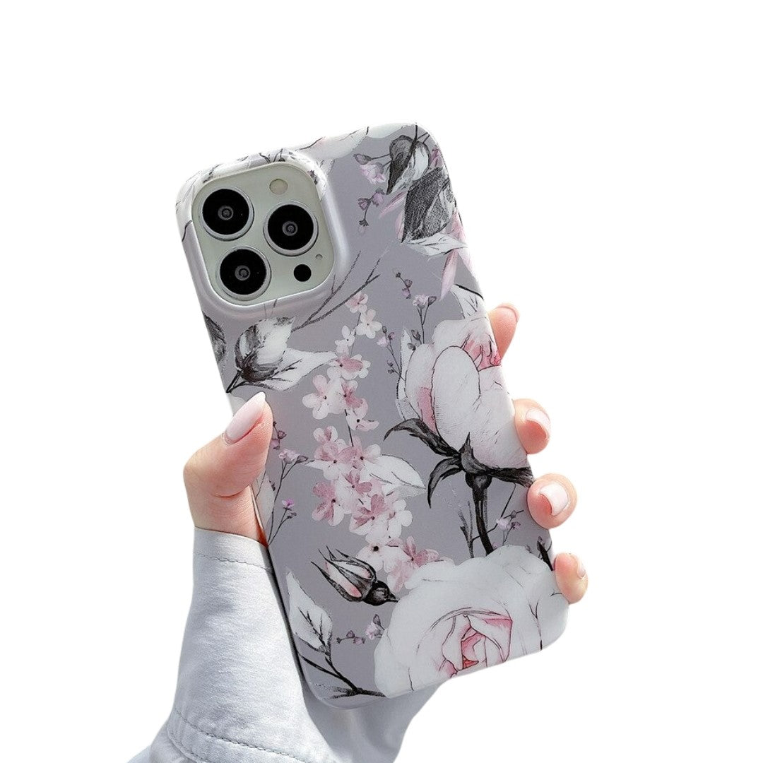 Anymob iPhone Case Silver Retro Cute Flower Silicone Plus Silky Design Shockproof Protection Durable Phone Cover iPhone Compatible-Mobile Phone Cases-PEROZ Accessories
