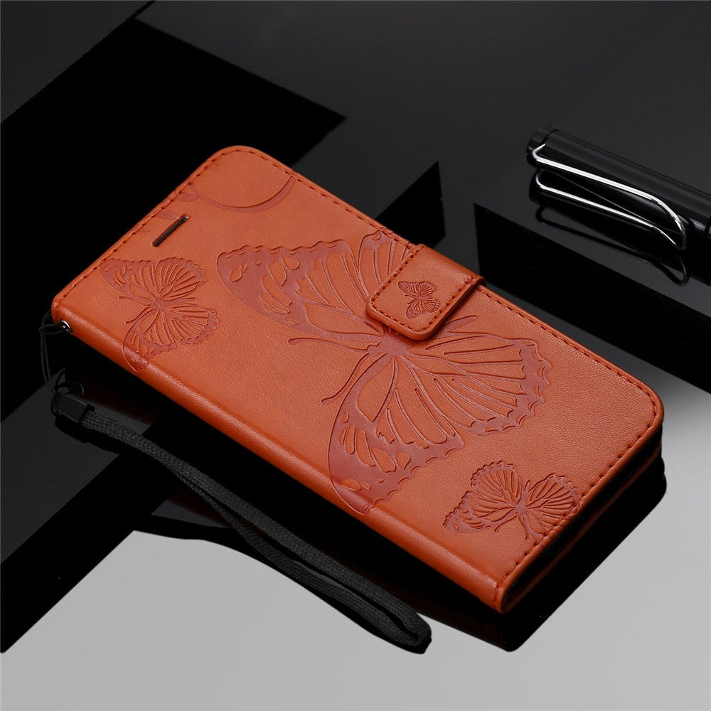 Anymob Huawei Dark Orange Leather Phone Case Butterfly Flip Wallet Cover Protection-PEROZ Accessories