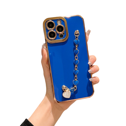 Anymob iPhone Case Blue Electroplated Heart Bracelet Camera Protection Chain Cover-Mobile Phone Cases-PEROZ Accessories