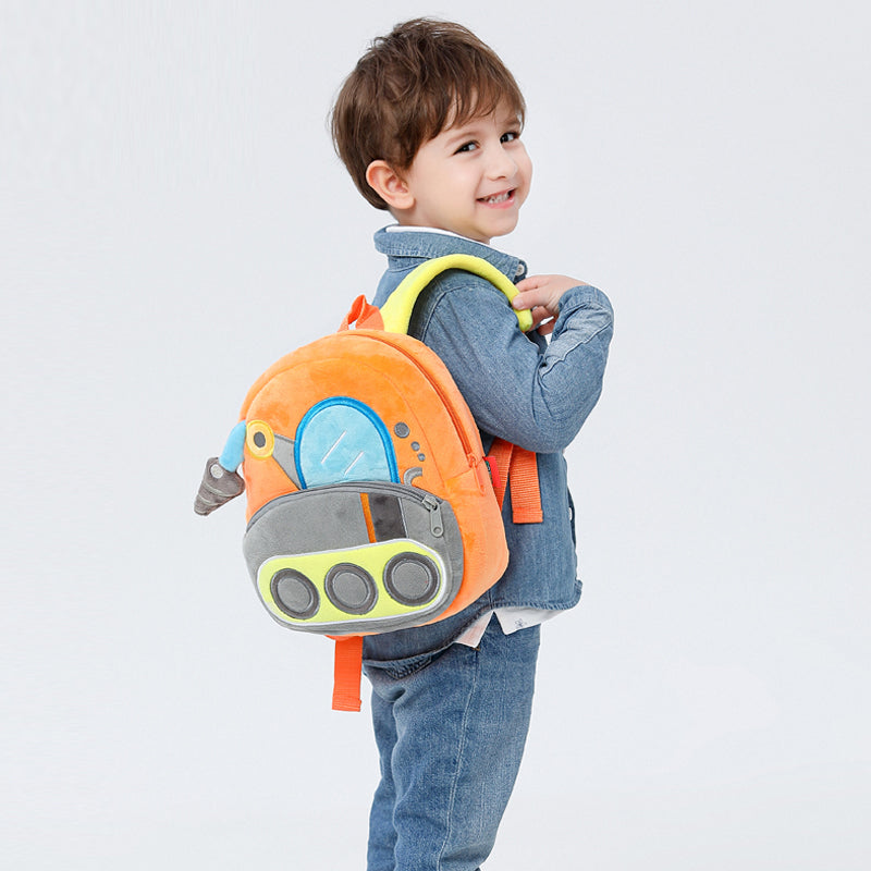 Anykidz 3D Orange Drill Carriage Backpack Cute Vehicle With Cartoon Designs Children Toddler Plush Bag-Backpacks-PEROZ Accessories