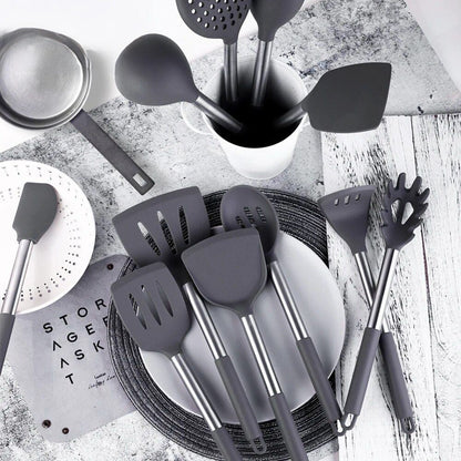Anygleam Kitchen Utensils Non-stick Grey/ Silver 5 Set Cooking Tool Accessories Heat Resistant Kitchenware-PEROZ Accessories