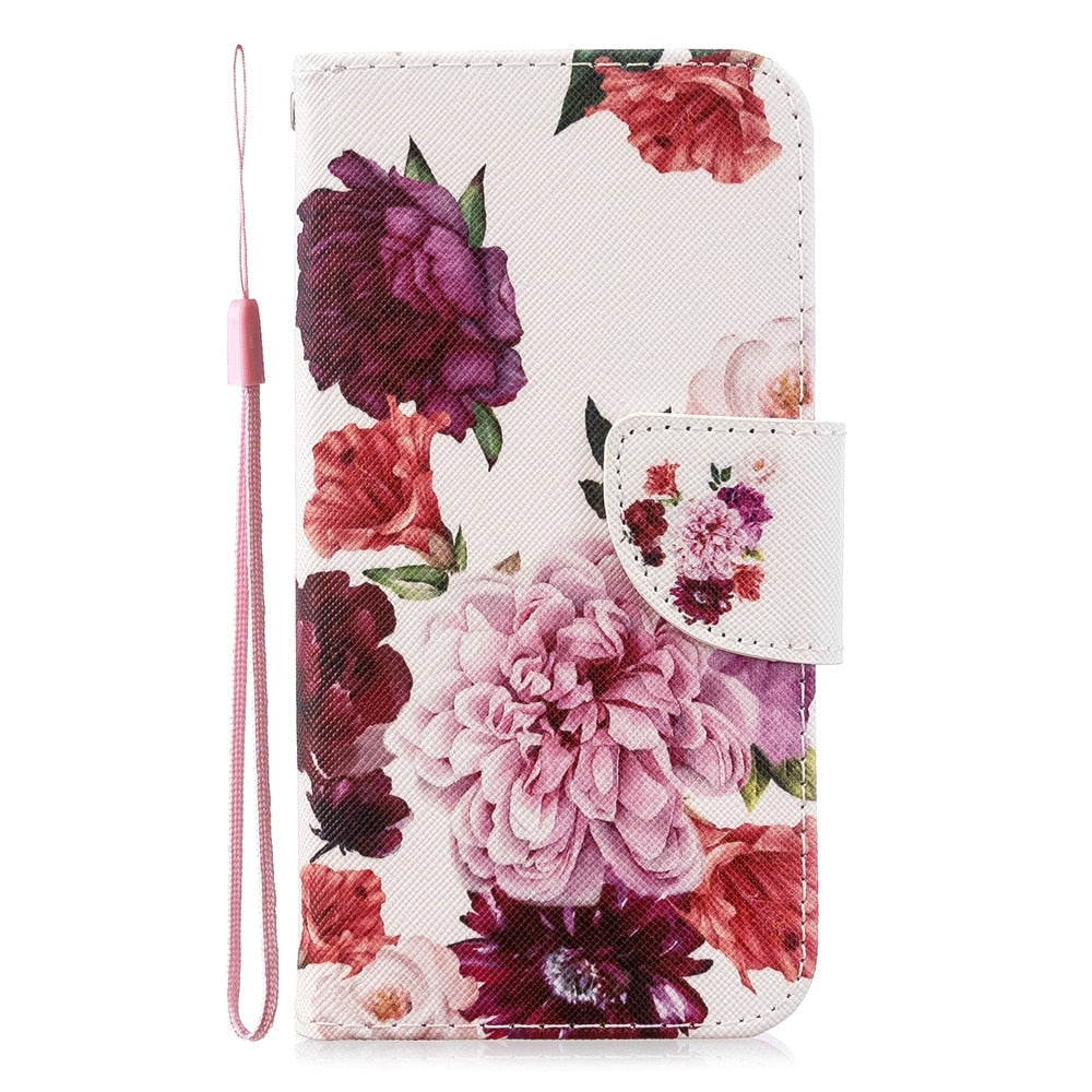 Anymob Xiaomi Redmi Leather Case Flip Fashionable Peony Flowers Cover Wallet-Mobile Phone Cases-PEROZ Accessories