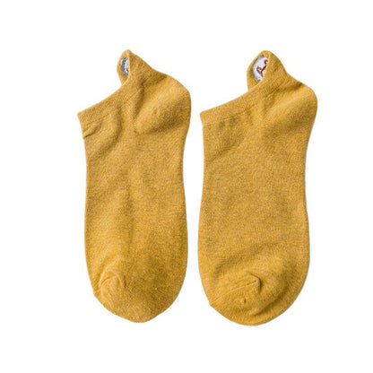 Anysox 5 Pairs One Size 4-5 Mustard Fashion Funny Unisex Stereoscopic Heel Embroidered Women Candy Color Cotton Short Cute Socks-Socks-PEROZ Accessories