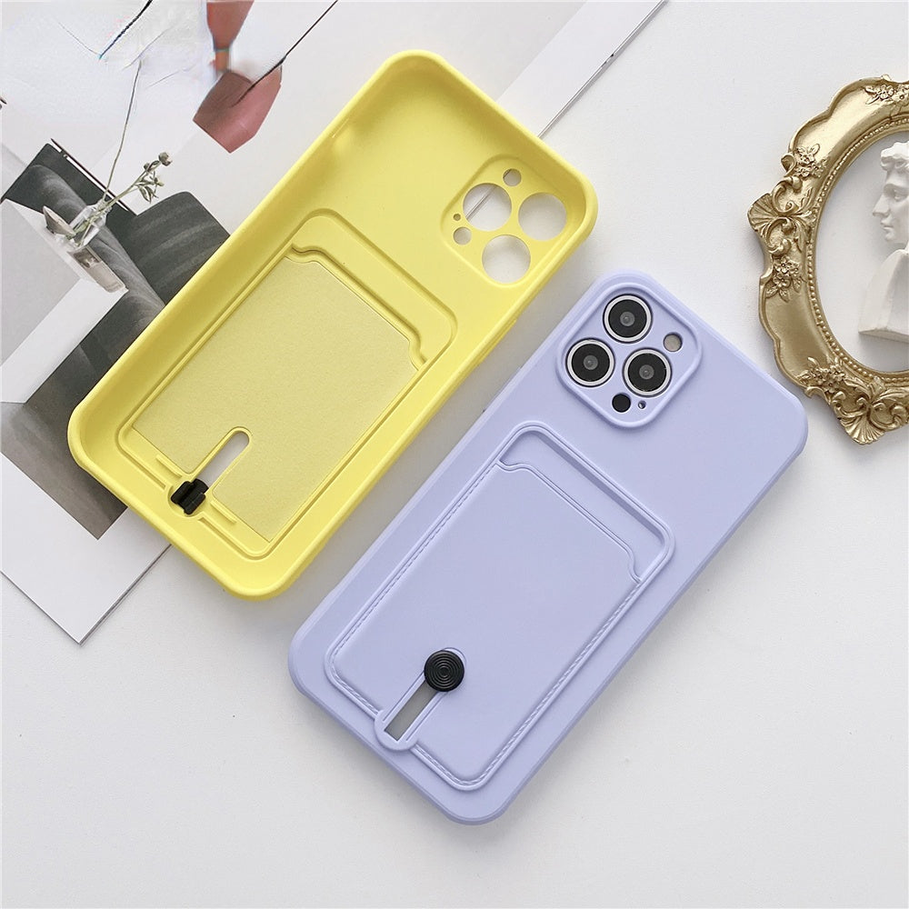 Anymob iPhone Blue Wallet Card Holder Soft Silicone Phone Case Candy Color Shockproof Cover-Mobile Phone Cases-PEROZ Accessories