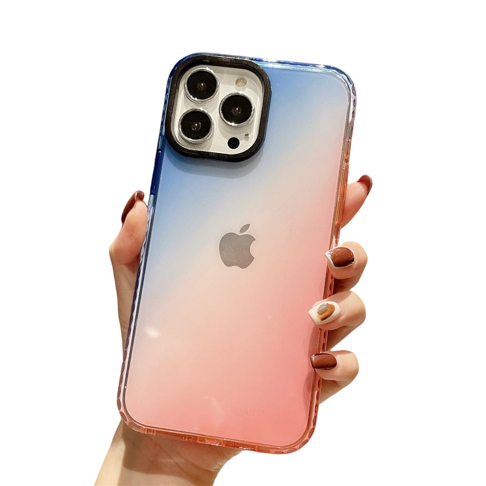 Anymob iPhone Blue And Red Gradient Rainbow Shockproof Phone Case Transparent Soft Silicone Cover-Mobile Phone Cases-PEROZ Accessories