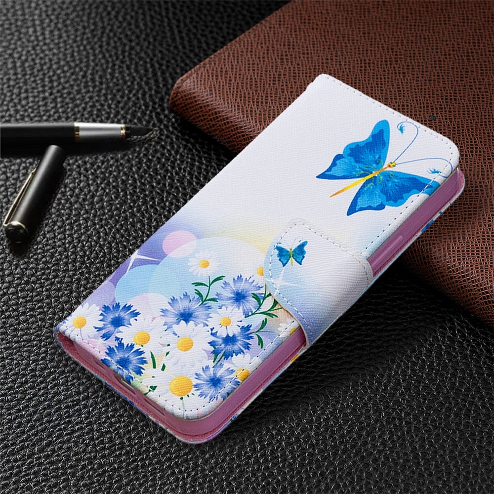 Anymob iPhone Case White with Blue Butterfly Flip Cover Fashion Painted Wallet Leather Bag Shell-Mobile Phone Cases-PEROZ Accessories