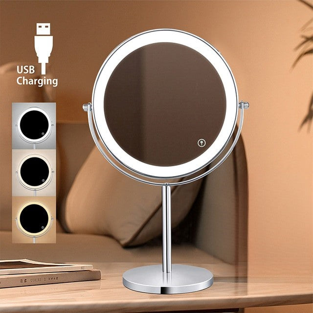 Anyvogue 7in Desktop Wall Mounted Smart LED Makeup Mirror Double Sided Touch Dimming Adjustable 7x Magnification USB Type-Makeup Mirror-PEROZ Accessories