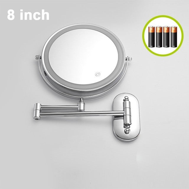 Anyvogue Silver 8in Wall Mounted Smart LED Makeup Mirror Double Sided Touch Dimming Adjustable 10x Magnification Battery Type-Makeup Mirror-PEROZ Accessories