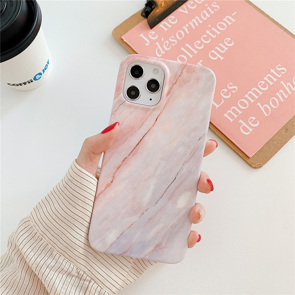 Anymob iPhone Case Light Pink Gradient Marble Cover Silicone Phone With Holder Stand-Mobile Phone Cases-PEROZ Accessories