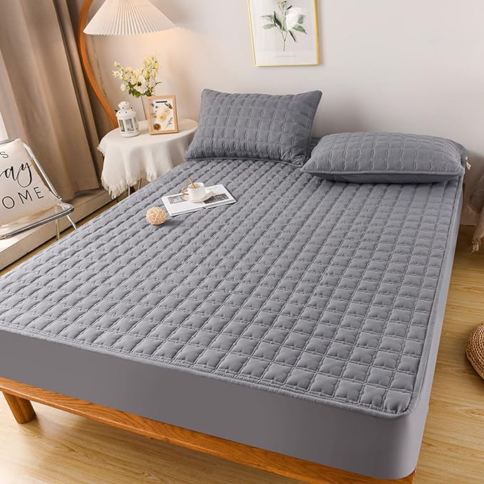 Anyhouz Mattress Cover Gray 180x200cm Waterproof Quilted Fitted Bed Sheet-Bed Sheets-PEROZ Accessories