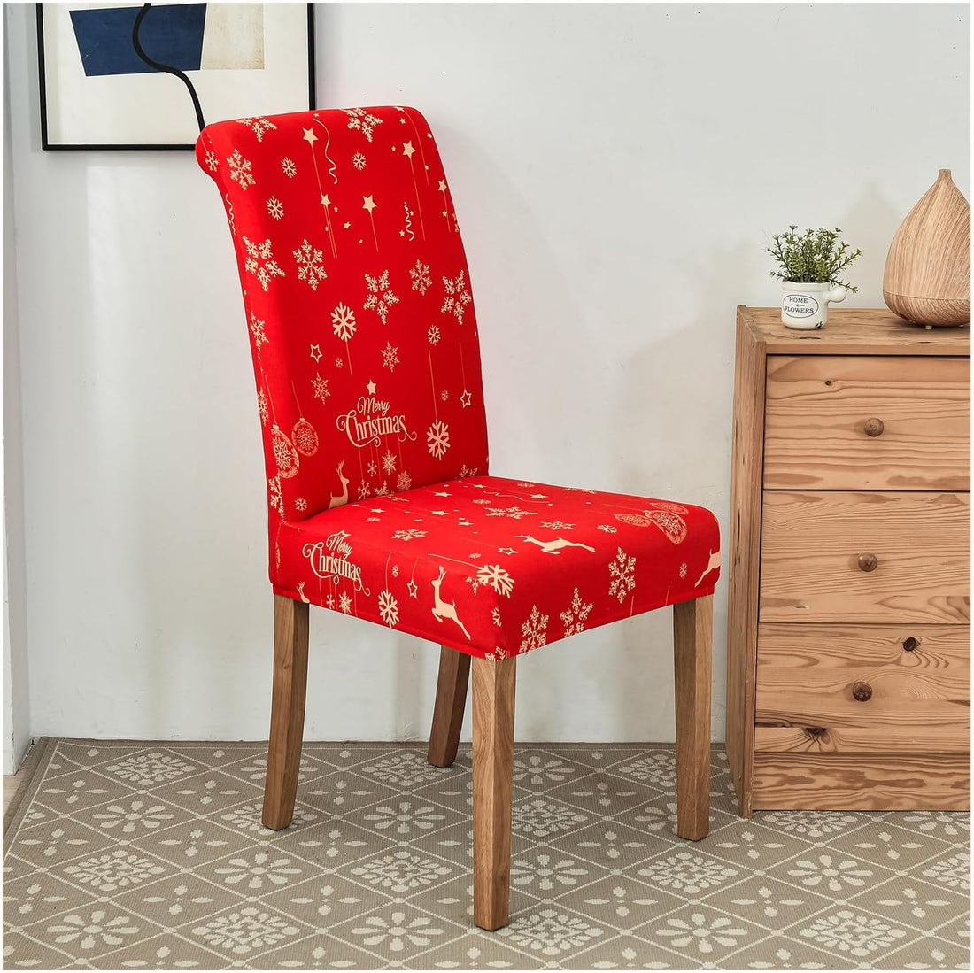Anyhouz Chair Cover Red Small Snow Flakes Design with Anti-Dirt and Elastic Material for Dining Room Kitchen Wedding Hotel Banquet Restaurant-Chair Cover-PEROZ Accessories
