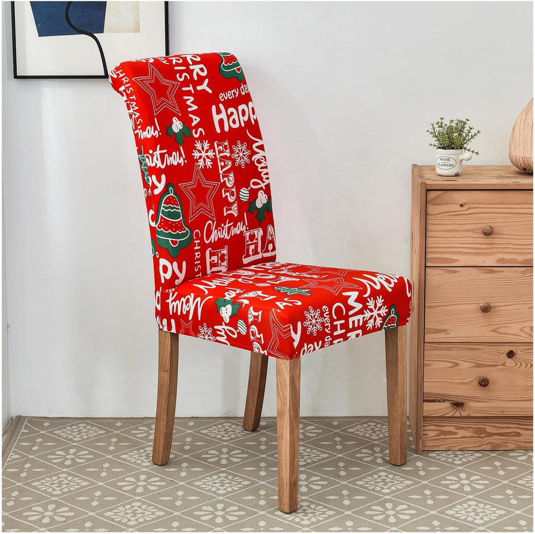 Anyhouz Chair Cover Red Happy Christmas Design with Anti-Dirt and Elastic Material for Dining Room Kitchen Wedding Hotel Banquet Restaurant-Chair Cover-PEROZ Accessories