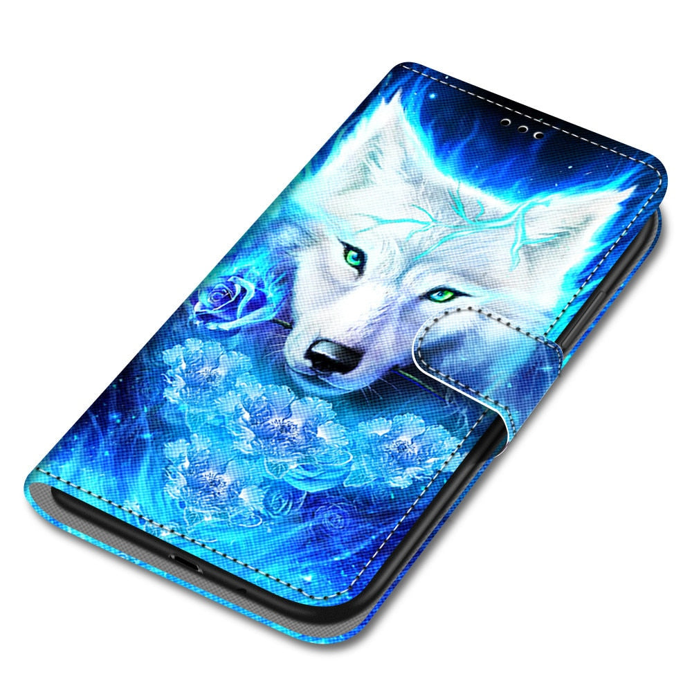 Anymob iPhone Case Blue Cartoon Painted Flip Wallet Leather Phone Cover-Mobile Phone Cases-PEROZ Accessories