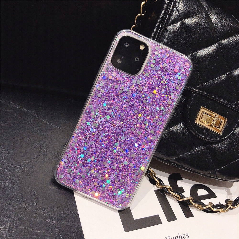Anymob iPhone Case Purple Glitter Sequins Epoxy Soft Silicon Back Cover-Mobile Phone Cases-PEROZ Accessories